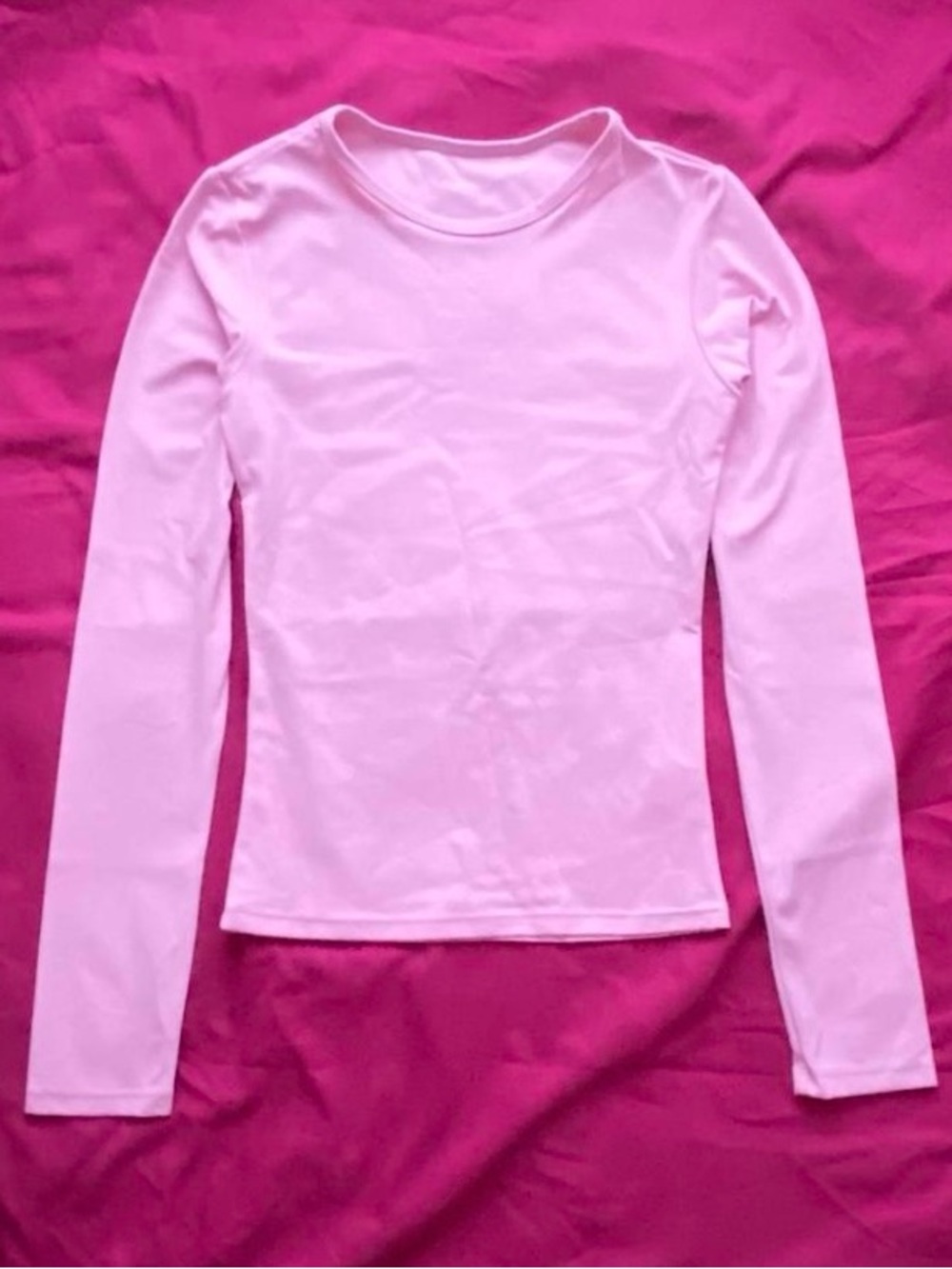 Women Pink Long-Sleeve Pink Crewneck Top Spandex and polyester
